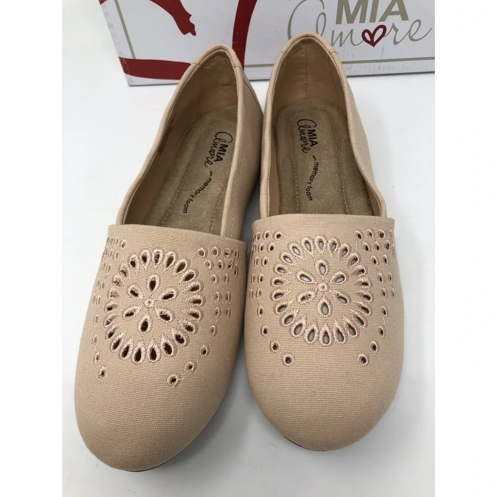 MIA Amore Linnett 10 Peach Canvas Slip‎ On Shoe Espadrille Memory Foam